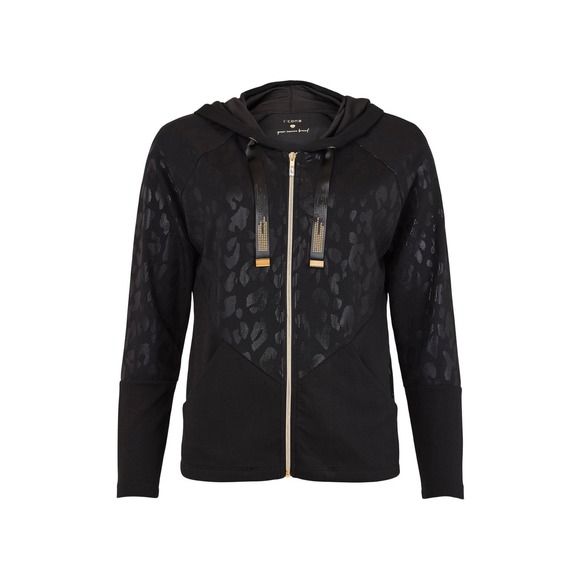 Women's Athleisure Hoodie Size XS I'CONA Black Animal Print Zip Up Stylish NWT - Picture 2 of 4